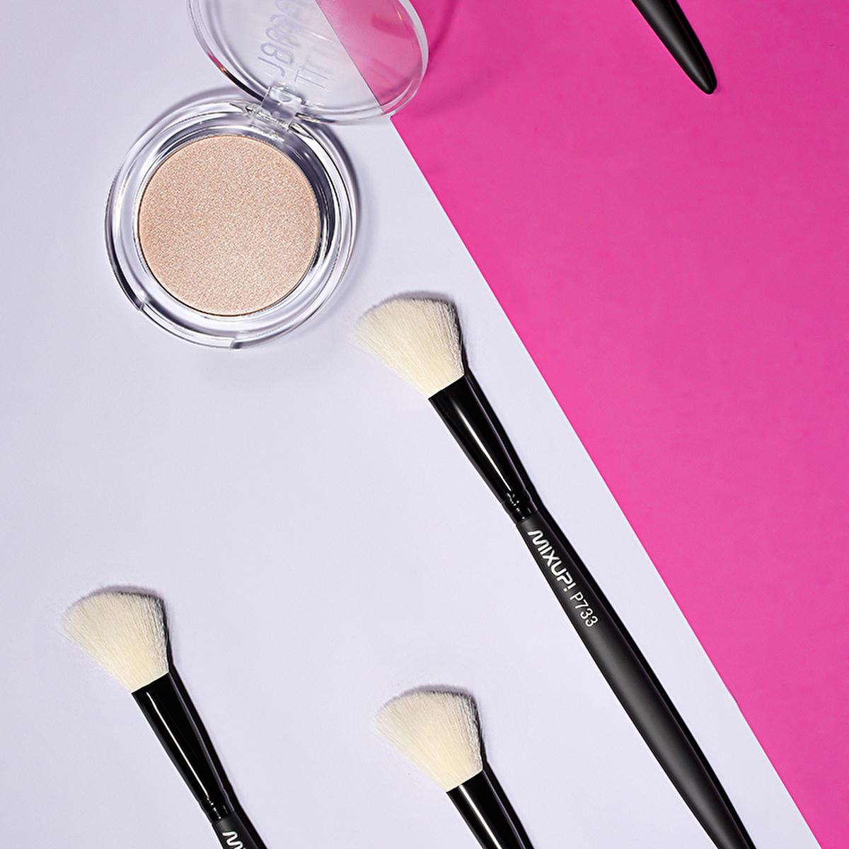 Mixup Professional Angled Blush and Highlighter Brush P733 - Vegan Makeup Tools for Precise Application by Beauty Care Bag