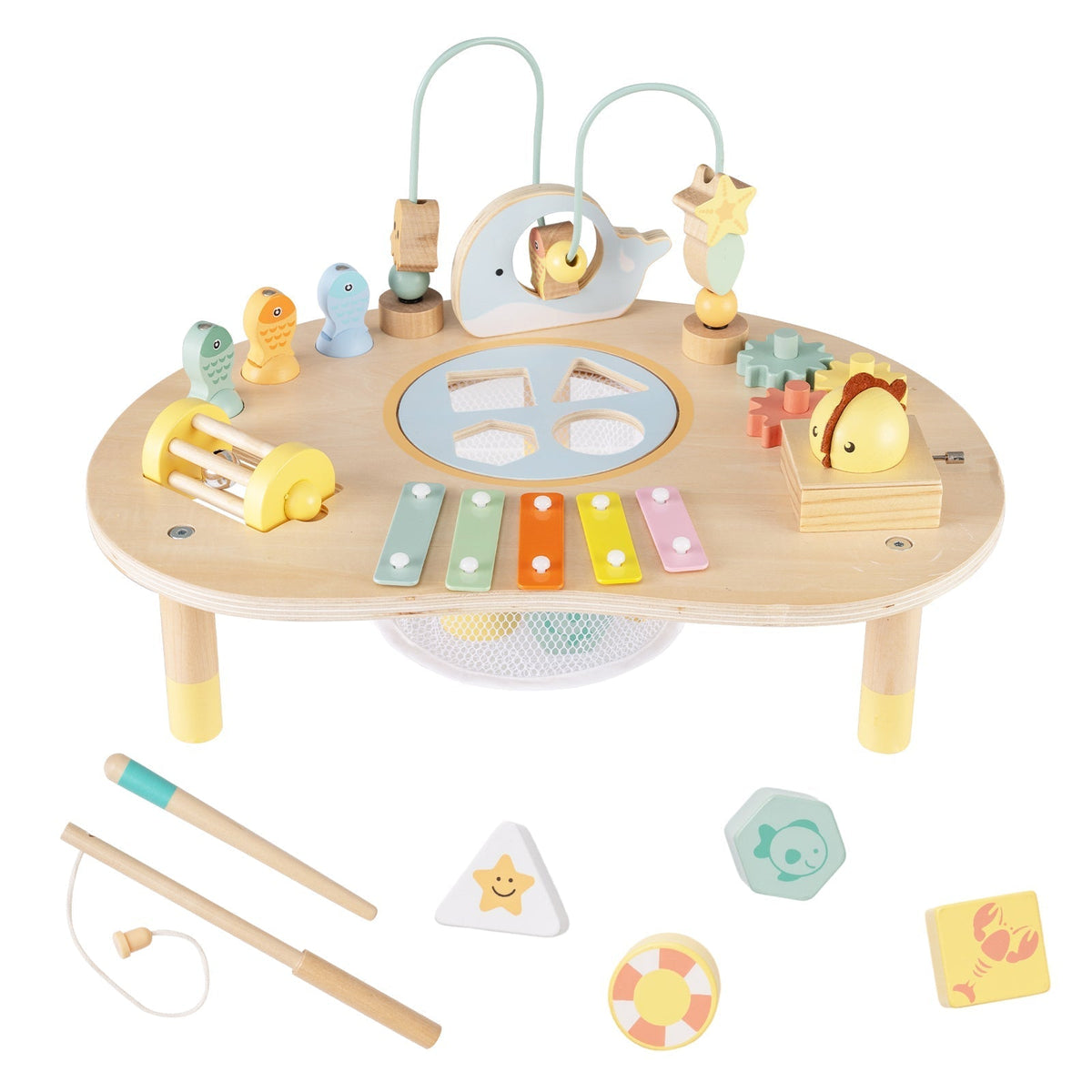 7-in-1 wooden toddler activity table with xylophone and bead maze by GBruno Store, view 4