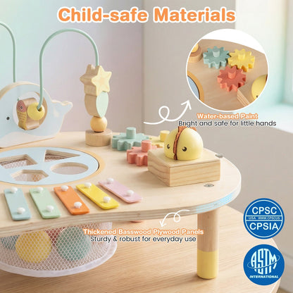 7-in-1 wooden toddler activity table with xylophone and bead maze by GBruno Store, view 7