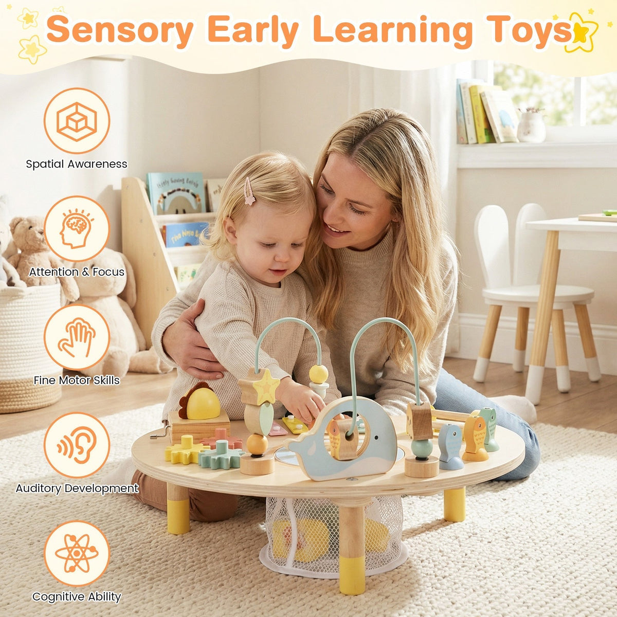 7-in-1 wooden toddler activity table with xylophone and bead maze by GBruno Store, view 8