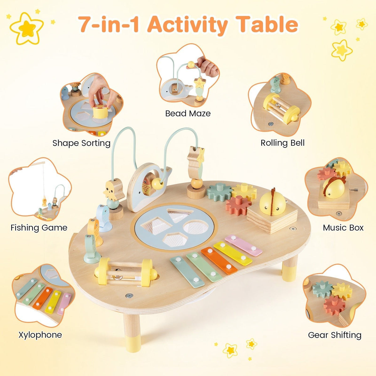 Wooden musical play table for toddlers, 7-in-1, by GBruno Store, view 6
