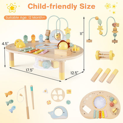 7-in-1 wooden toddler activity table with xylophone and bead maze by GBruno Store, view 5