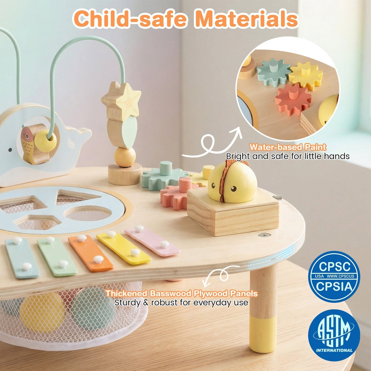 Wooden musical play table for toddlers, 7-in-1, by GBruno Store, view 7