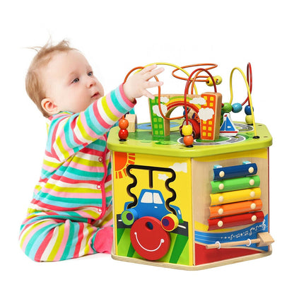 7-in-1 wooden activity cube toy with bead maze by GBruno Store, view 5