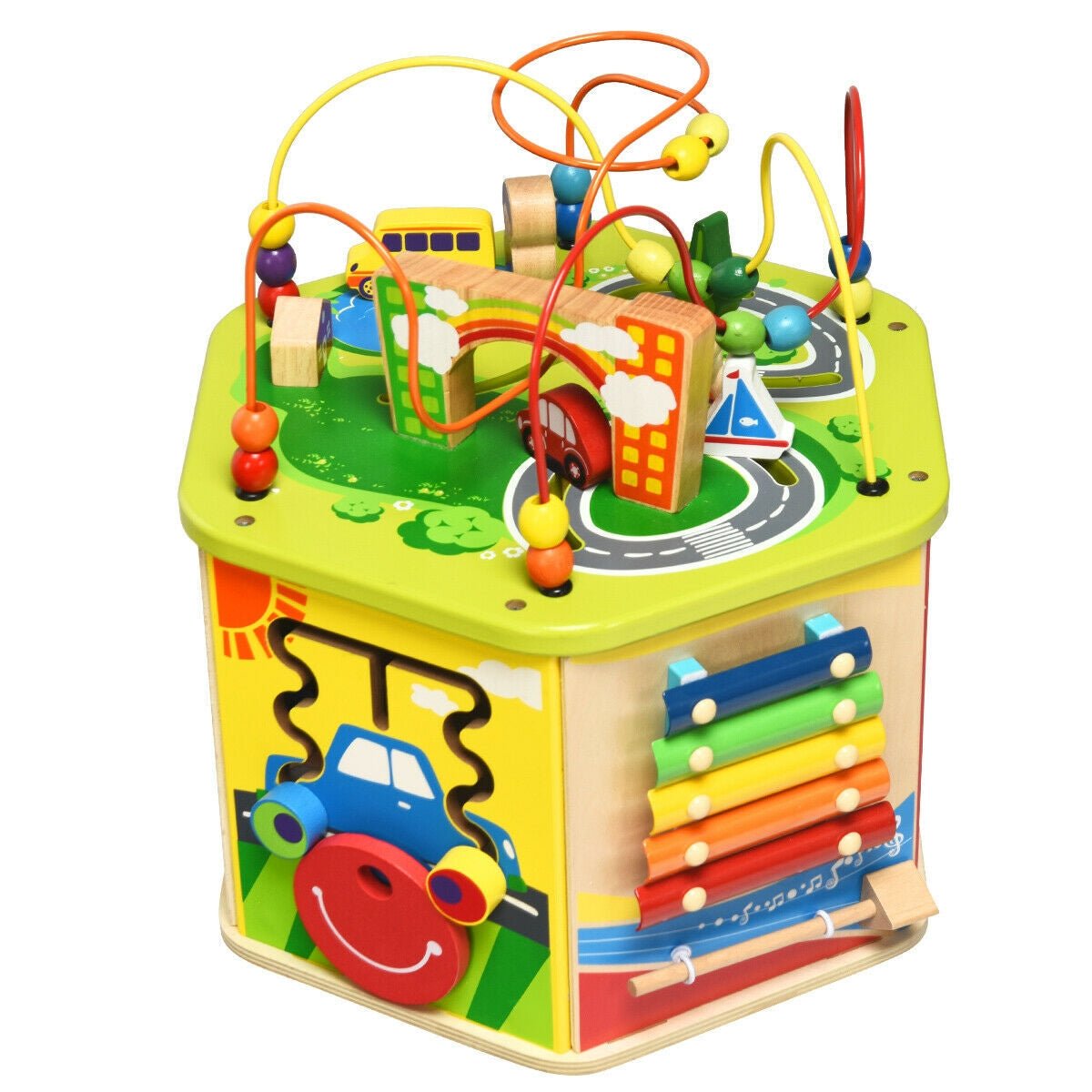 7-in-1 wooden activity cube toy with bead maze by GBruno Store, view 3