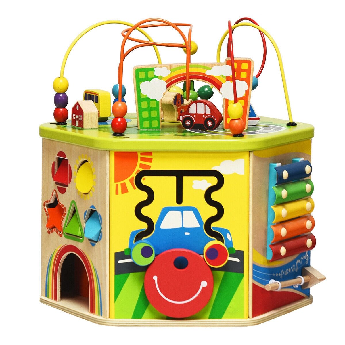 7-in-1 wooden activity cube toy with bead maze by GBruno Store, view 4