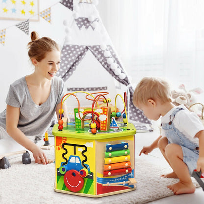 7-in-1 wooden activity cube toy with bead maze by GBruno Store, view 2