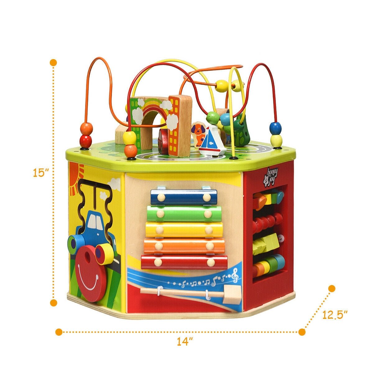 7-in-1 wooden activity cube toy with bead maze by GBruno Store, view 6
