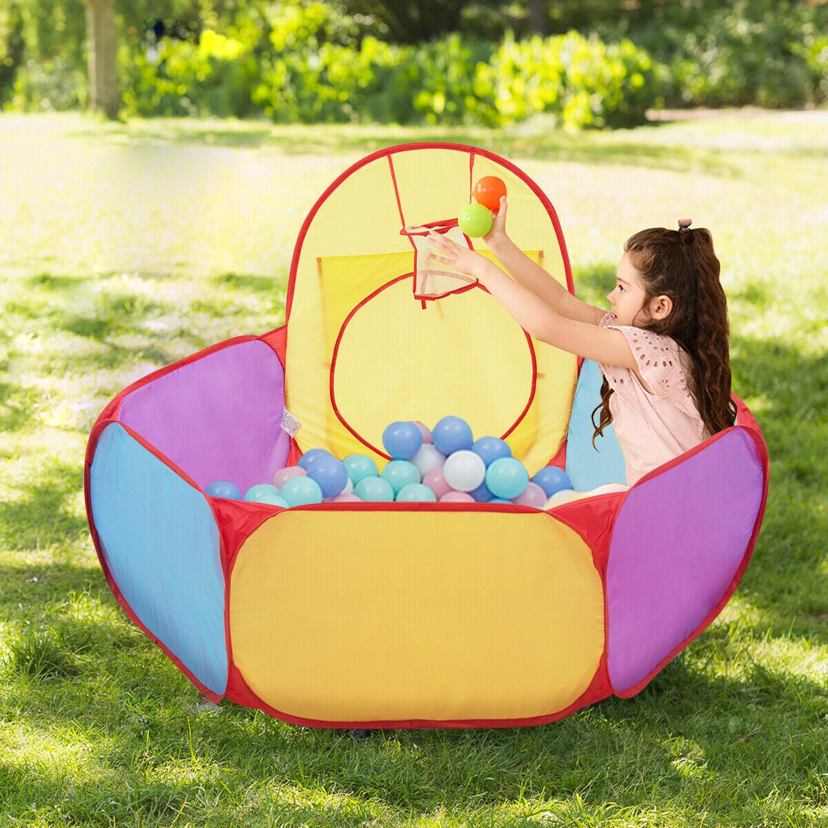 Pop-up kids play tent castle with ball pit and basketball hoop by GBruno Store, view 6