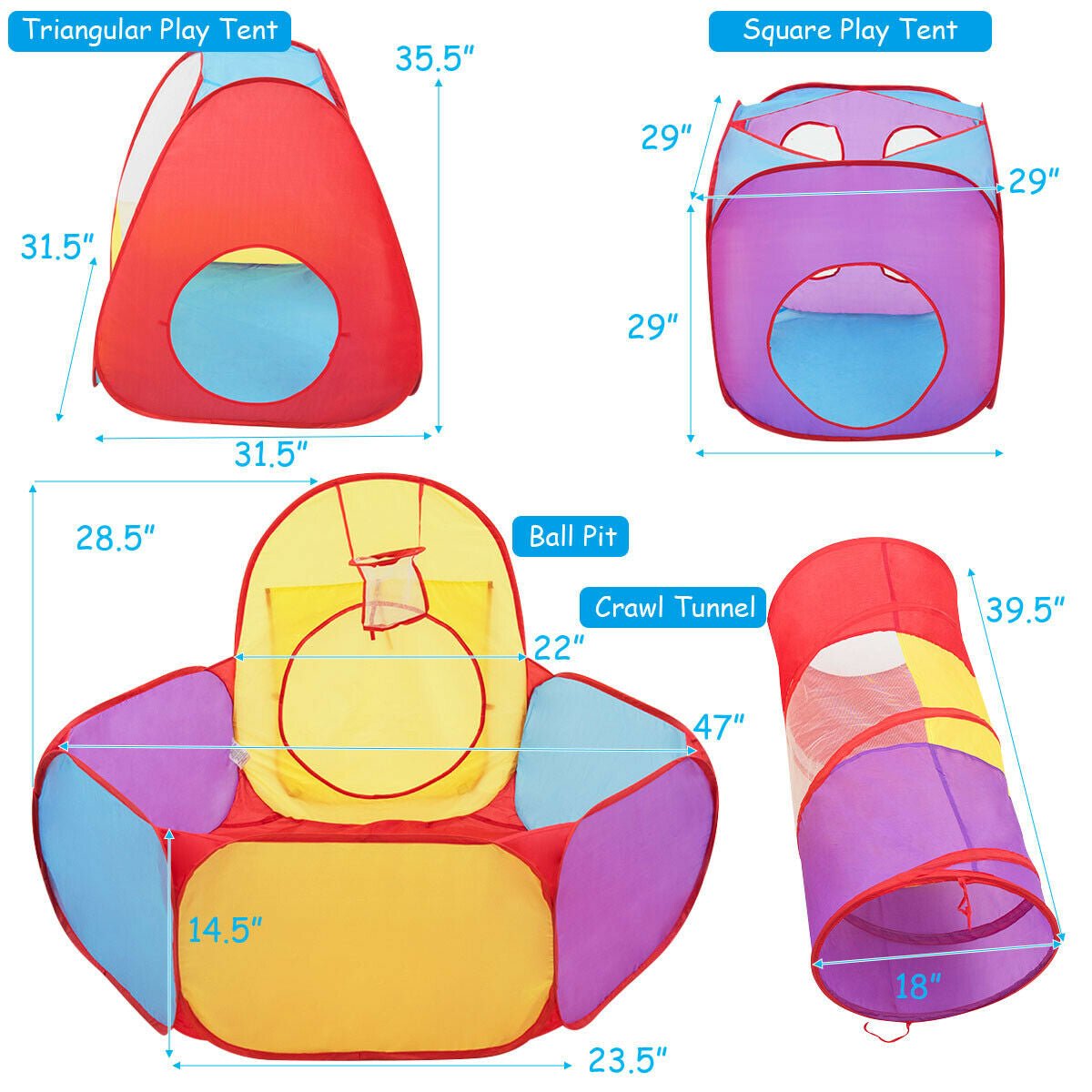 Pop-up kids play tent castle with ball pit and basketball hoop by GBruno Store, view 5
