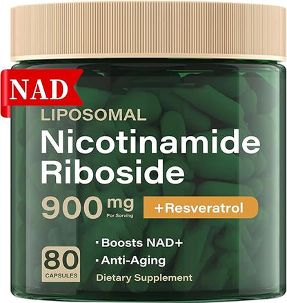 Liposomal Nicotinamide Riboside 900mg Resveratrol & Quercetin – NAD Supplement Plus for Anti Aging, Cellular Energy & Improve Health- 80 Capsules by KARONDA RENE LEWIS