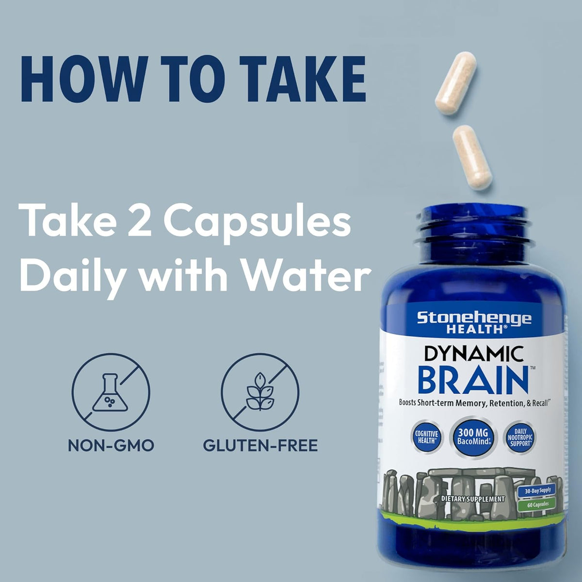 Stonehenge Health Dynamic Brain Supplement – New Formula with BacoMind for Memory Acquisition, Retention, & Recall with 40 Unique Nootropic: Choline, Phosphatidylserine, and Huperzine A by Shahmori