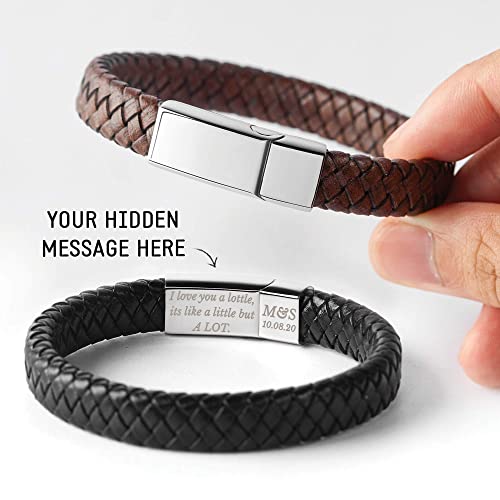 Personalized Leather Bracelet With Hidden Message, Boyfriend Gifts by Green Millie