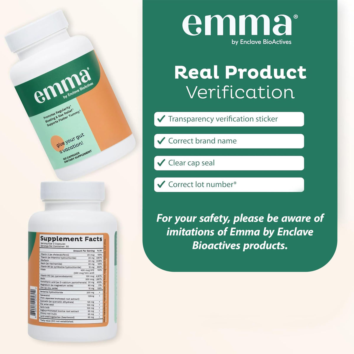 Emma Gut Health Supplement for Digestive Support & Bloating Relief – Doctor-Formulated, 60 Capsules by Shahmori