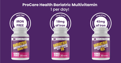 ProCare Health Bariatric Multivitamin 45mg Iron – Once Daily Capsule for Gastric Bypass, Sleeve & Post-Op Support – 90 Easy-to-Swallow Capsules, 3-Month Supply, No Artificial Colors, Gluten-Free by Shahmori