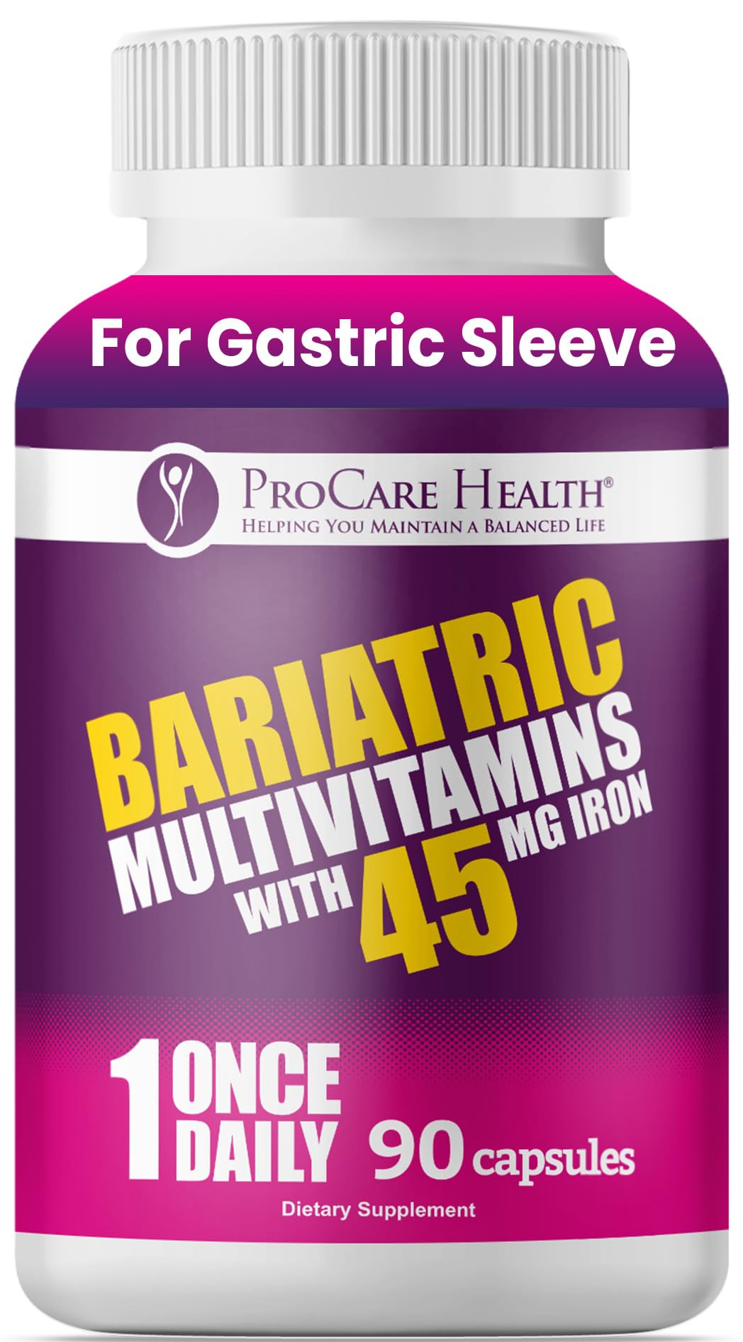 ProCare Health Bariatric Multivitamin 45mg Iron – Once Daily Capsule for Gastric Bypass, Sleeve & Post-Op Support – 90 Easy-to-Swallow Capsules, 3-Month Supply, No Artificial Colors, Gluten-Free by Shahmori
