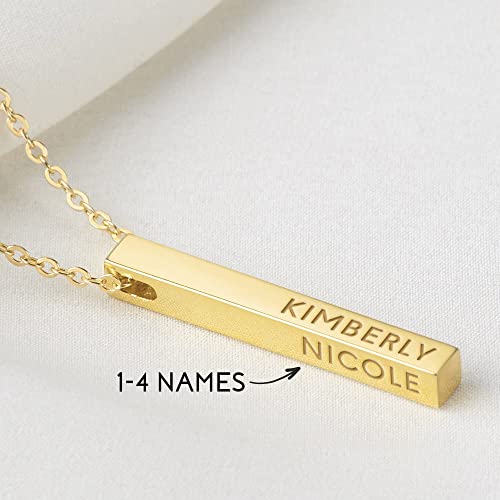 Personalized Mother Necklace, 4 Side Bar Necklace, Kids Names Necklace by Green Millie