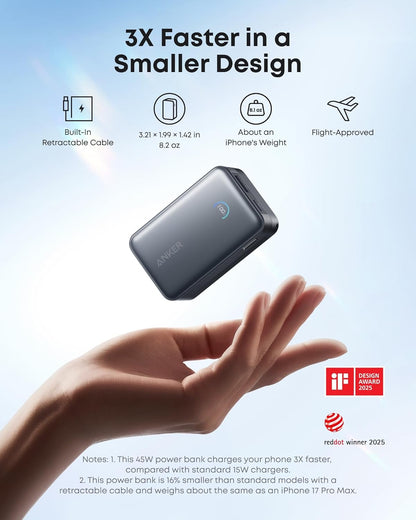 Anker Nano Power Bank (10K, 45W, Built-In Retractable USB-C Cable) by Anker