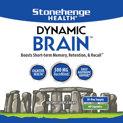 Stonehenge Health Dynamic Brain Supplement – New Formula with BacoMind for Memory Acquisition, Retention, & Recall with 40 Unique Nootropic: Choline, Phosphatidylserine, and Huperzine A by Shahmori