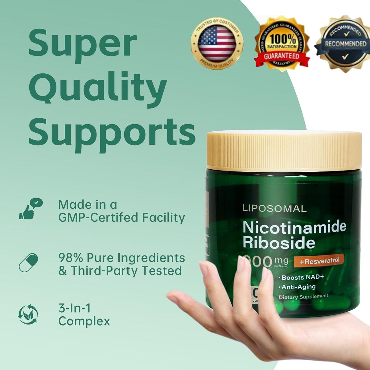 Liposomal Nicotinamide Riboside 900mg Resveratrol & Quercetin – NAD Supplement Plus for Anti Aging, Cellular Energy & Improve Health- 80 Capsules by KARONDA RENE LEWIS