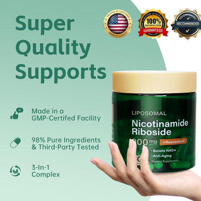 Liposomal Nicotinamide Riboside 900mg Resveratrol & Quercetin – NAD Supplement Plus for Anti Aging, Cellular Energy & Improve Health- 80 Capsules by KARONDA RENE LEWIS