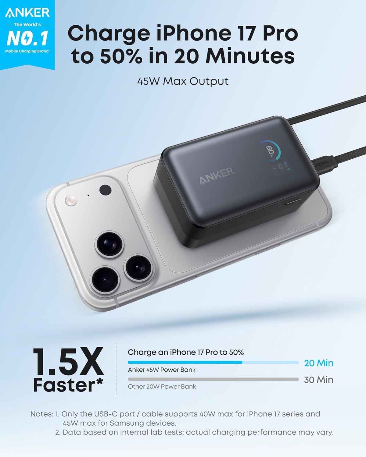 Anker Nano Power Bank (10K, 45W, Built-In Retractable USB-C Cable) by Anker