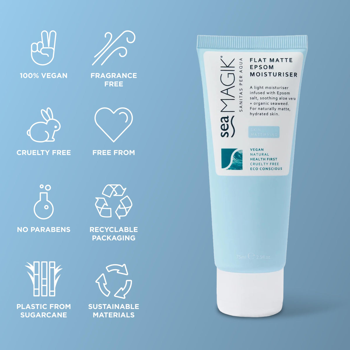 Dead Sea Spa Magik Flat Matte Epsom Moisturiser - Natural Skincare for Oily Skin, 75ml by Beauty Care Bag