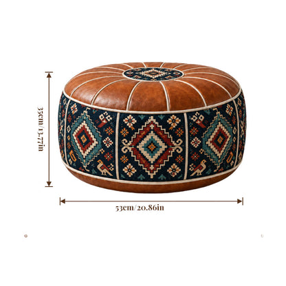 Bohemian ottoman pouf cover with water-resistant PU leather top — cover only; filling not included