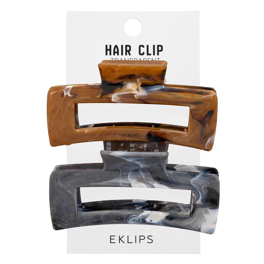 Eklips Marble Rectangular Hair Clips in Brown & Grey 2-Pack by Beauty Care Bag