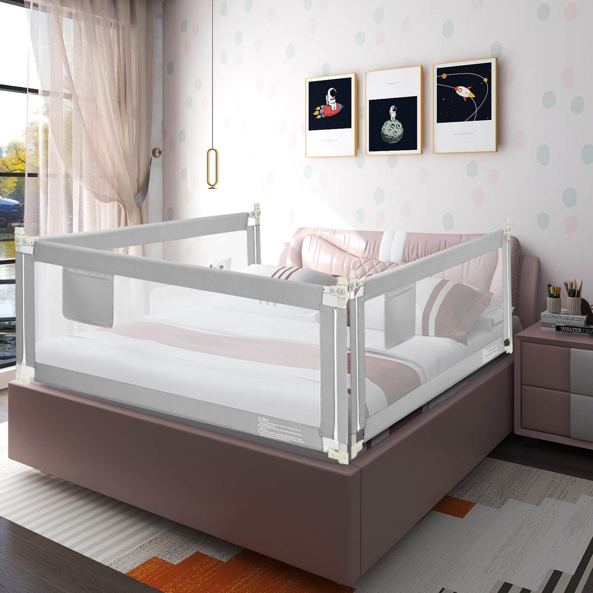 Gray toddler bed rail, 76.8 inch, with mesh panel by GBruno Store, view 2