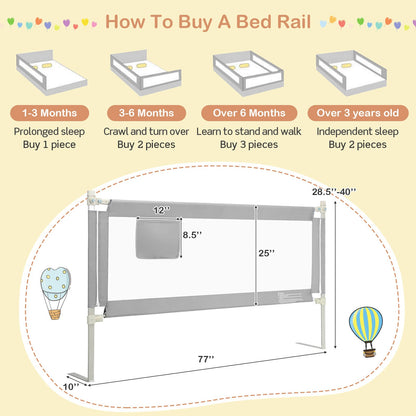 Gray toddler bed rail, 76.8 inch, with mesh panel by GBruno Store