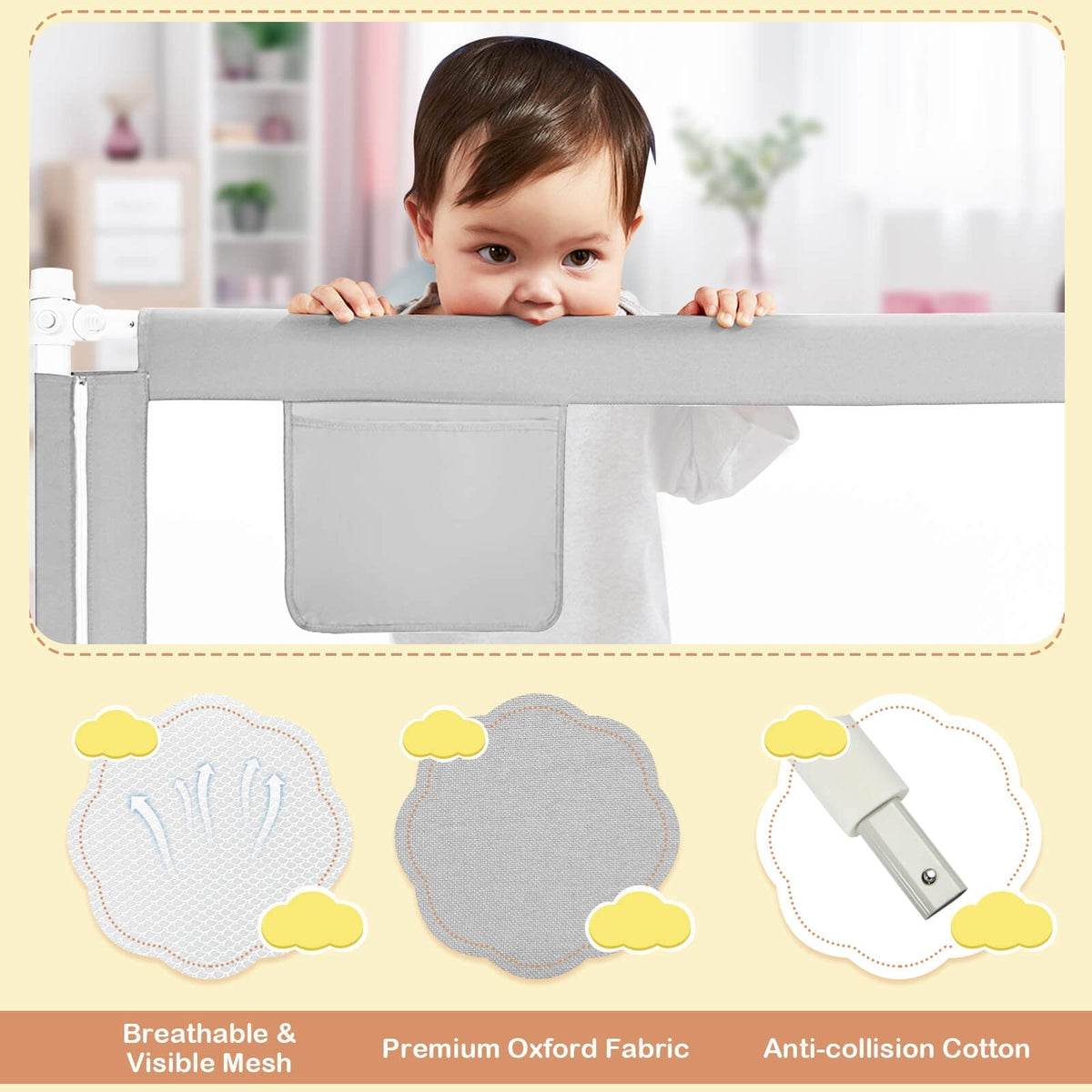 Gray toddler bed rail, 76.8 inch, with mesh panel by GBruno Store, view 6