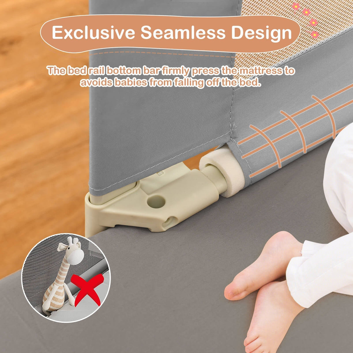 Gray toddler bed rail, 76.8 inch, with mesh panel by GBruno Store, view 5