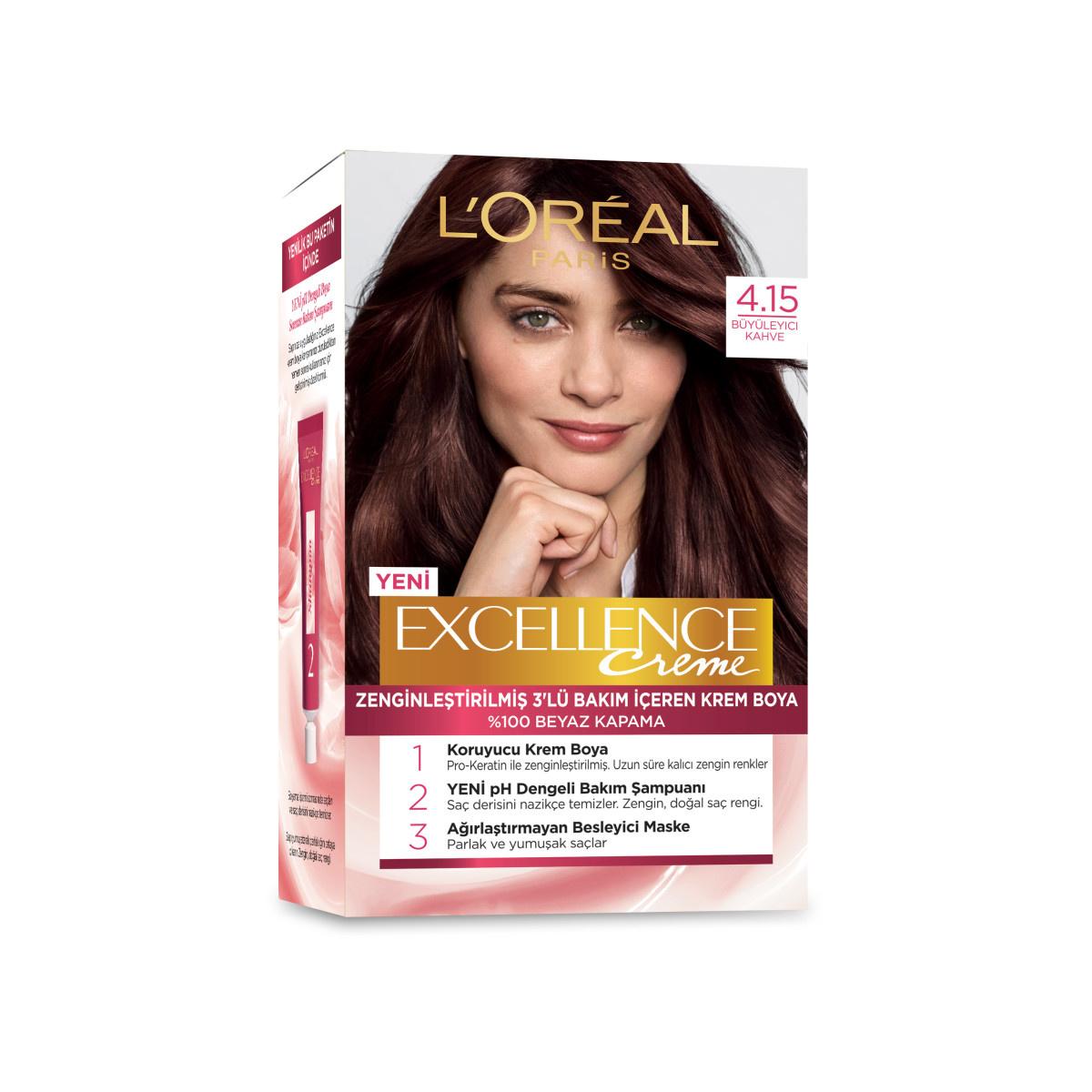 L'Oreal Paris Excellence Creme 4.15 Charming Coffee Hair Dye: 100% Grey Coverage, Long-Lasting Color & Keratin Protection by Beauty Care Bag