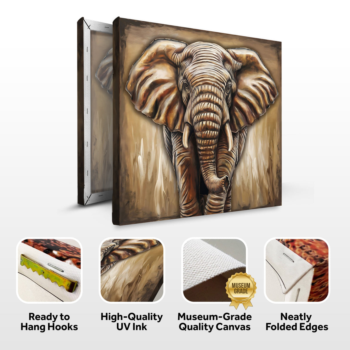 3D Elephant Wall Art canvas by Tailored Canvases, view 7