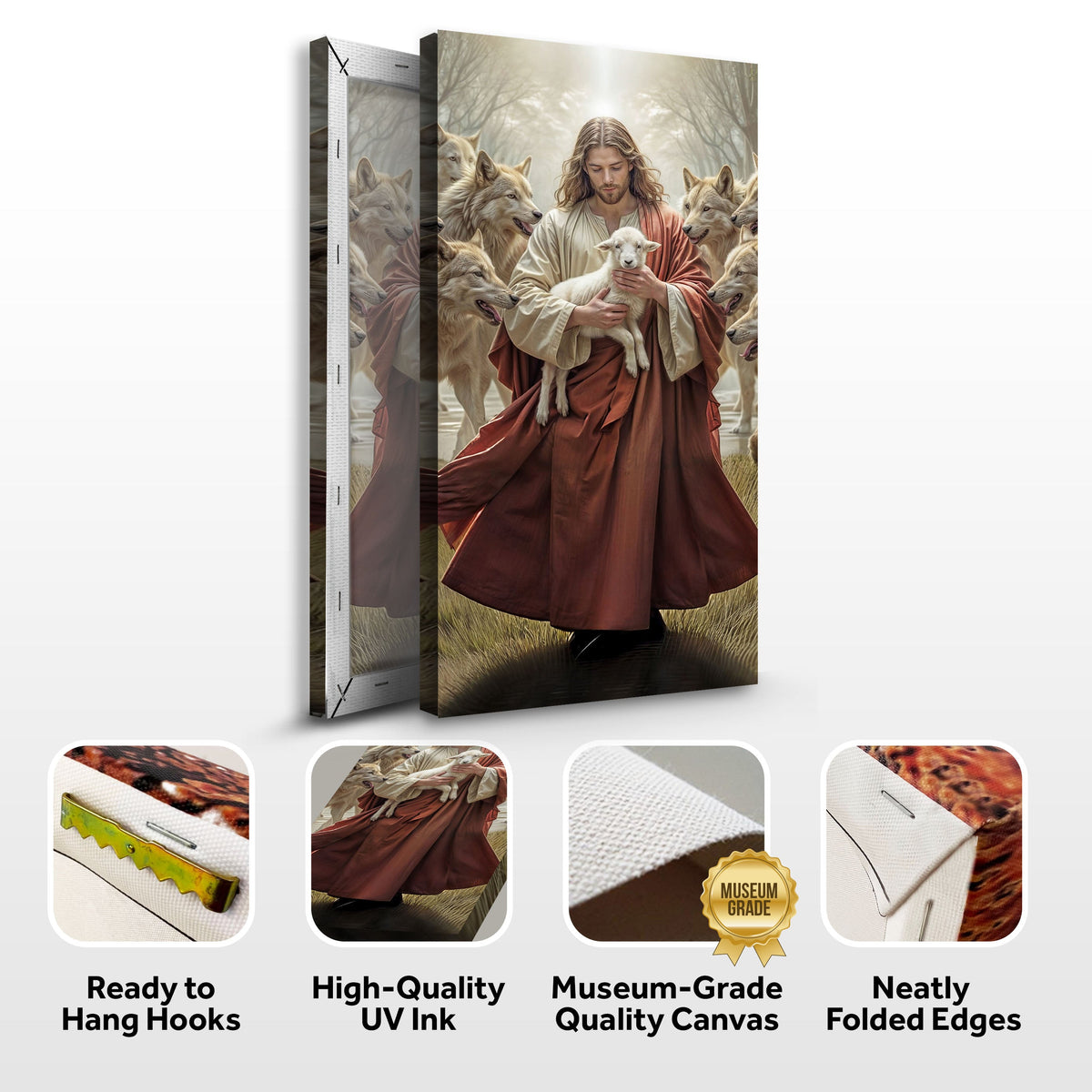 Jesus Protects The Lamb From Wolves Faith Wall Art VI by Tailored Canvases