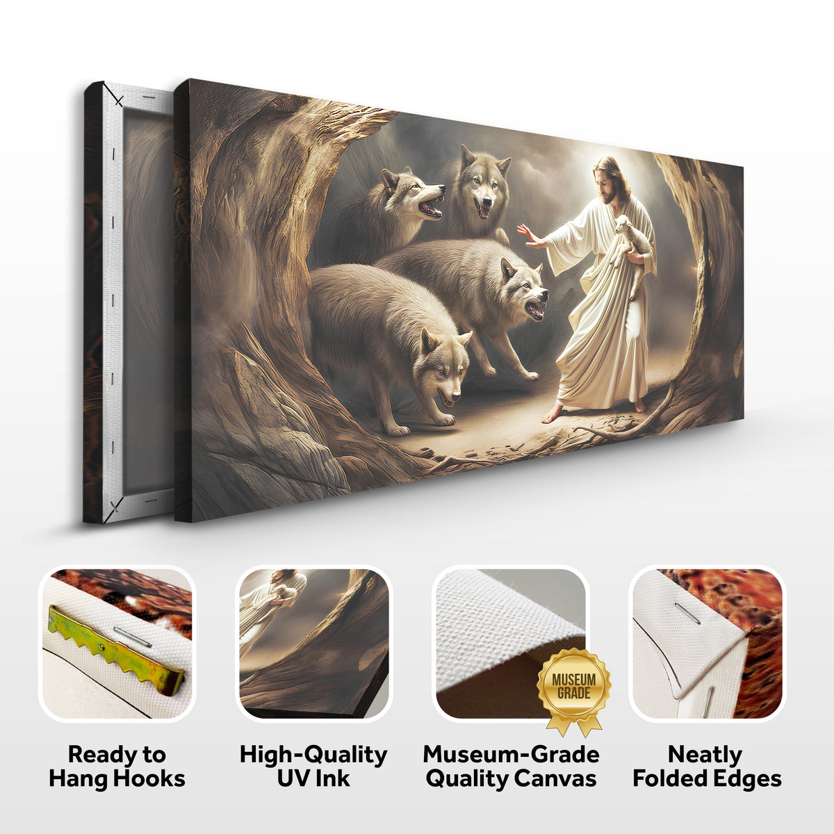 Jesus Protects The Lamb From Wolves Faith Wall Art III by Tailored Canvases