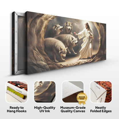 Jesus Protects The Lamb From Wolves Faith Wall Art III by Tailored Canvases