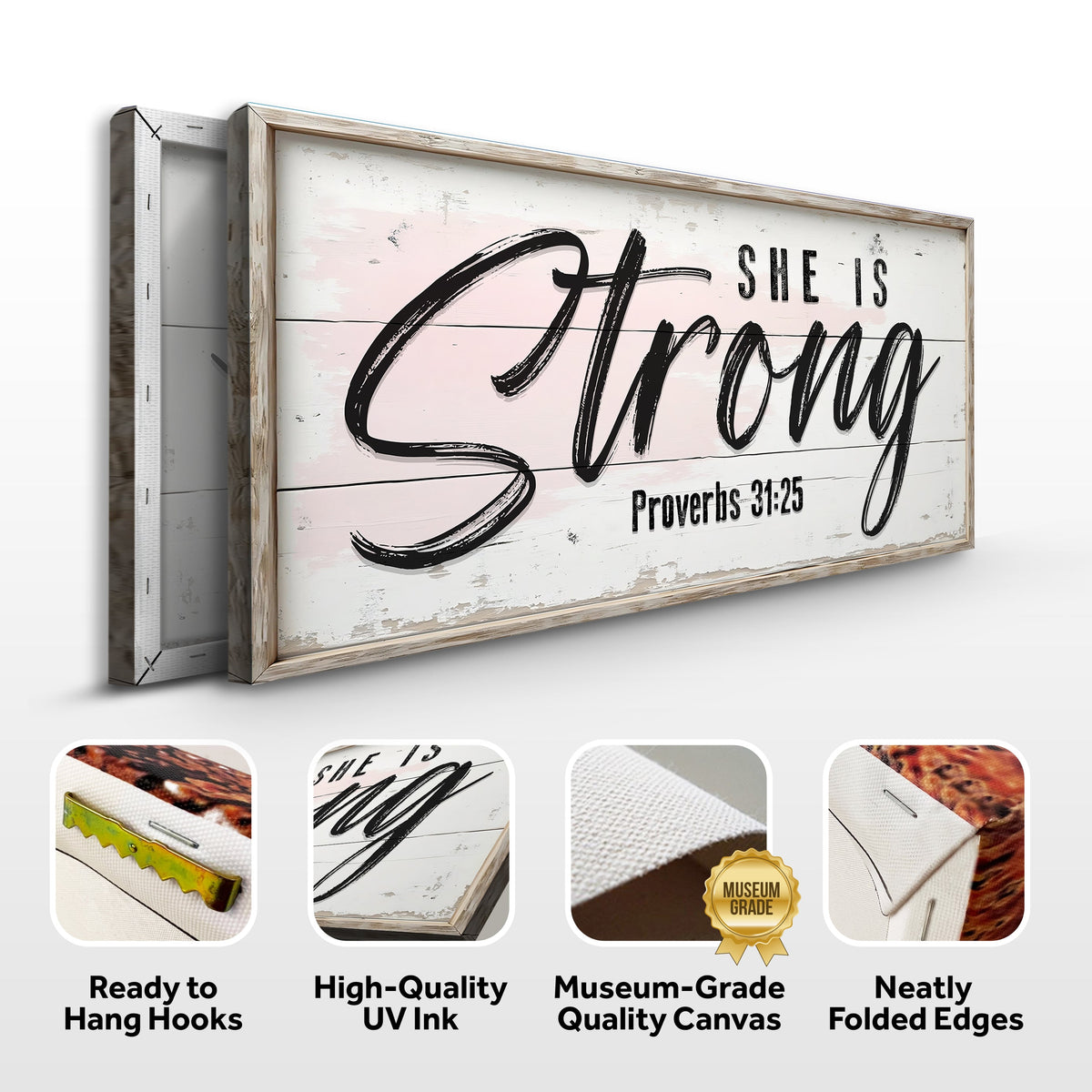 She Is Strong Proverbs 31:25 Faith Sign by Tailored Canvases
