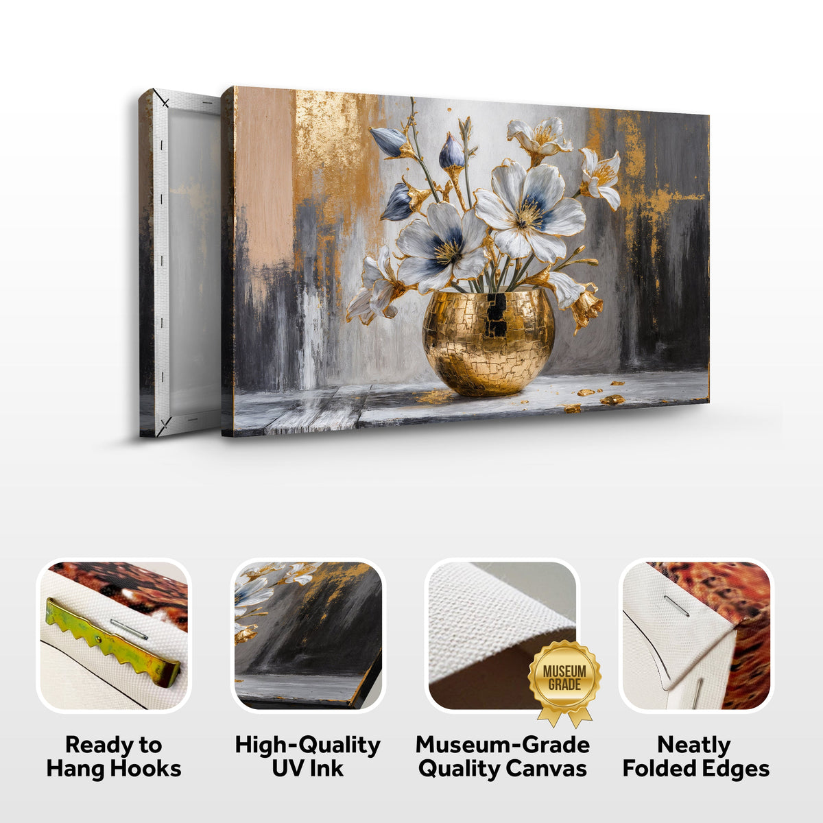Magnolia Bloom in Gold Abstract Wall Art by Tailored Canvases