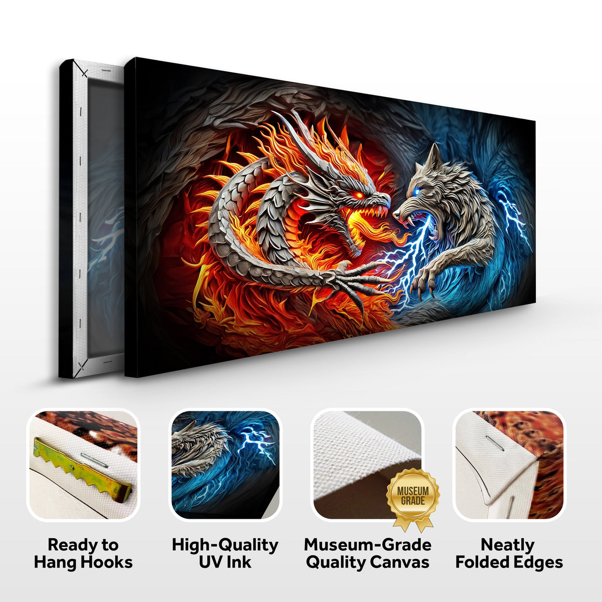 3D Dragon and Wolf Wall Art II canvas by Tailored Canvases, view 7