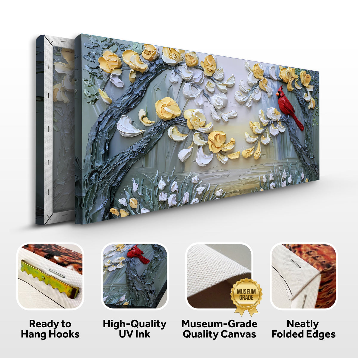 Golden Petals and Scarlet Wings Wall Art by Tailored Canvases