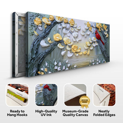 Golden Petals and Scarlet Wings Wall Art by Tailored Canvases