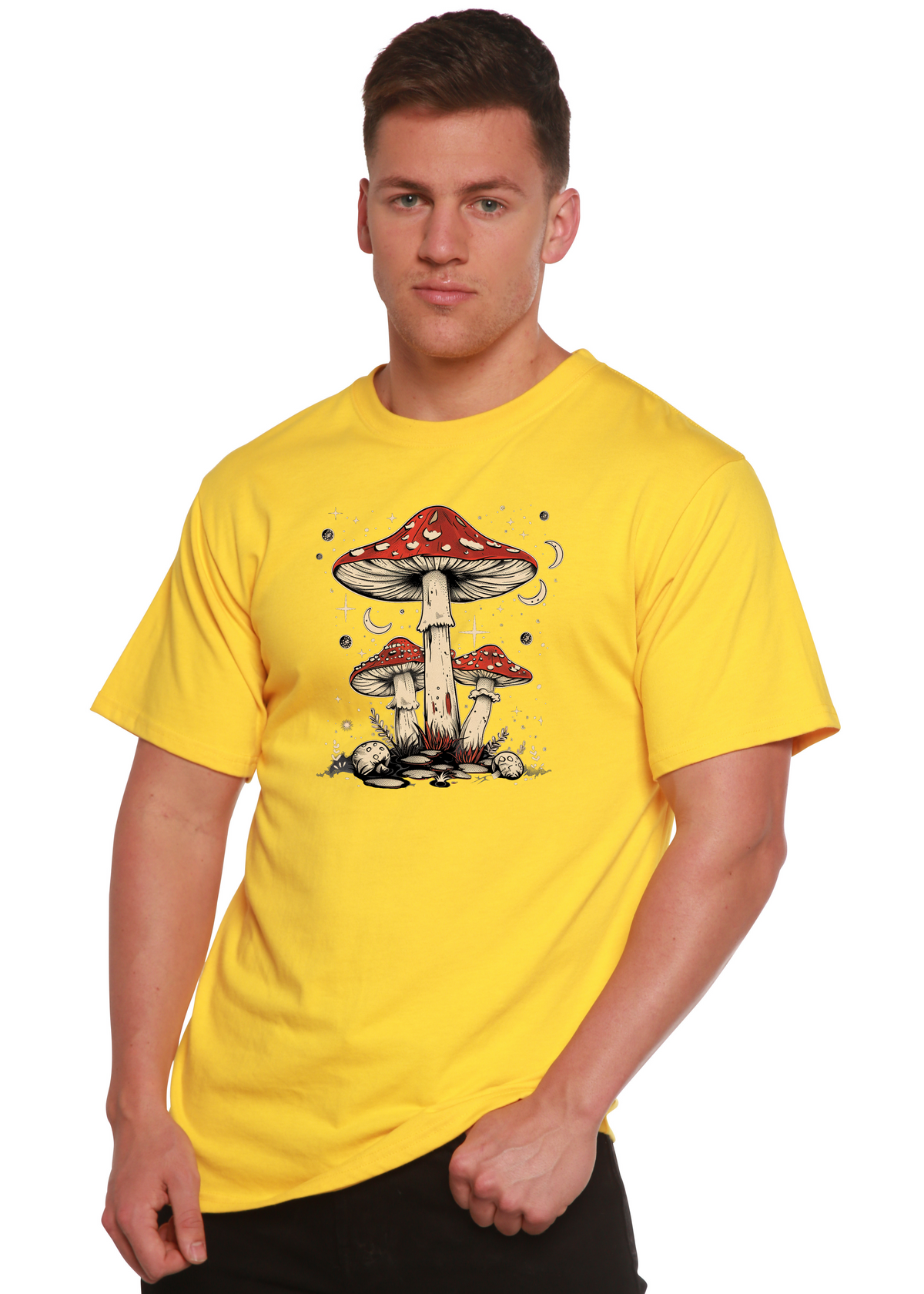 Boho Retro Hippie Mushrooms Natural unisex bamboo graphic T-shirt – view 7