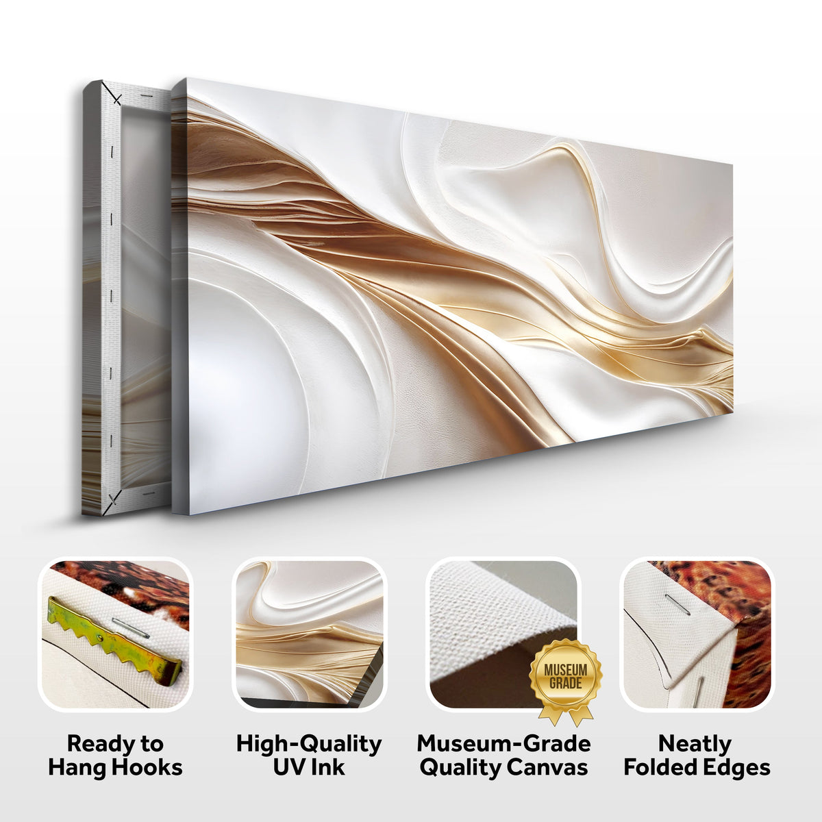 White and Gold Abstract Wall Art by Tailored Canvases