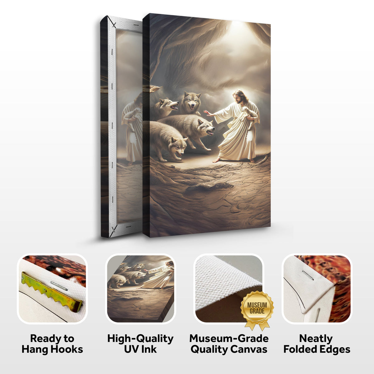 Jesus Protects The Lamb From Wolves Faith Wall Art VII by Tailored Canvases