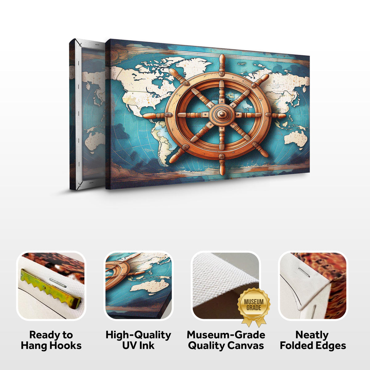 Sailboat Ship Wheel Coastal Wall Art by Tailored Canvases