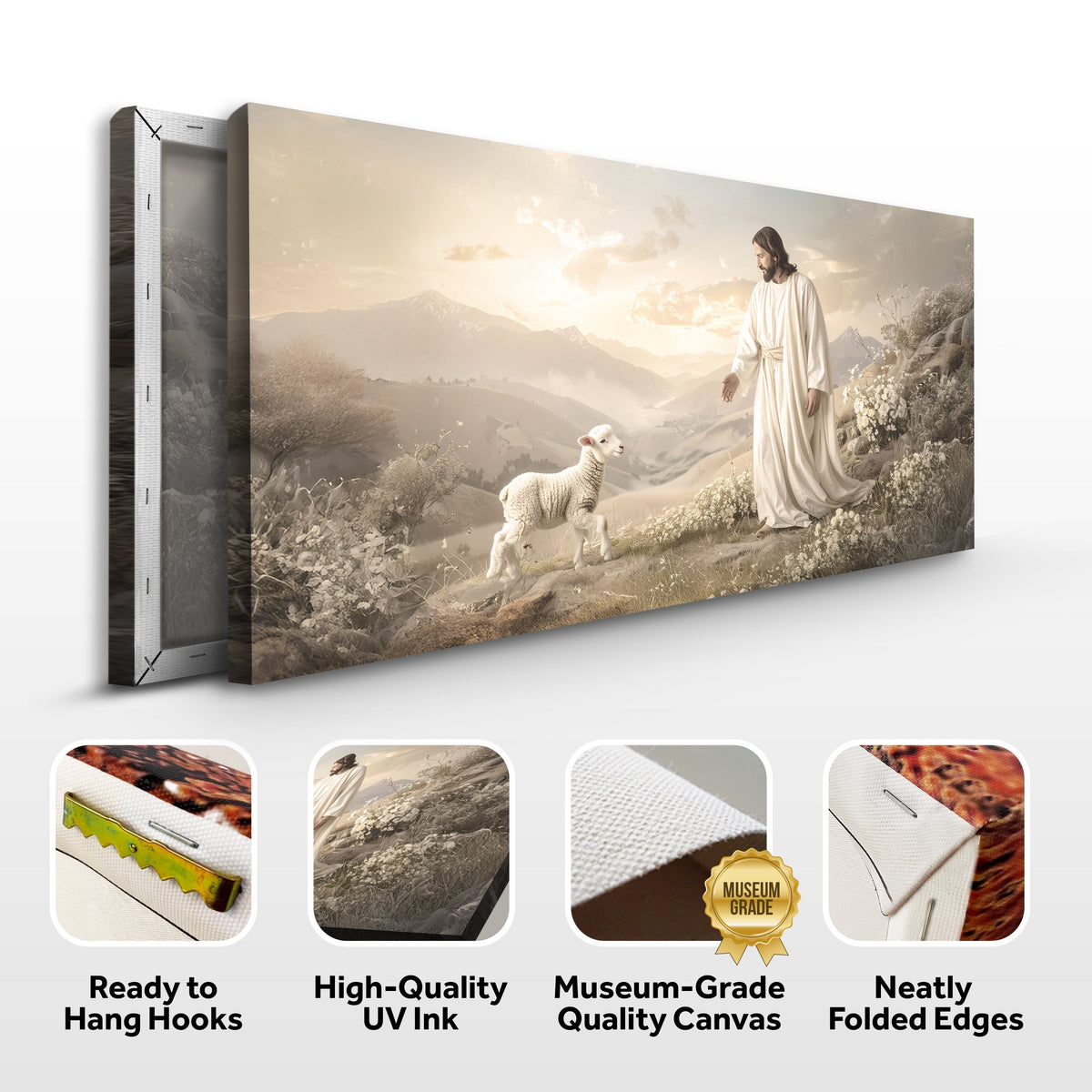 Jesus Protects The Lamb From Wolves Faith Wall Art X by Tailored Canvases