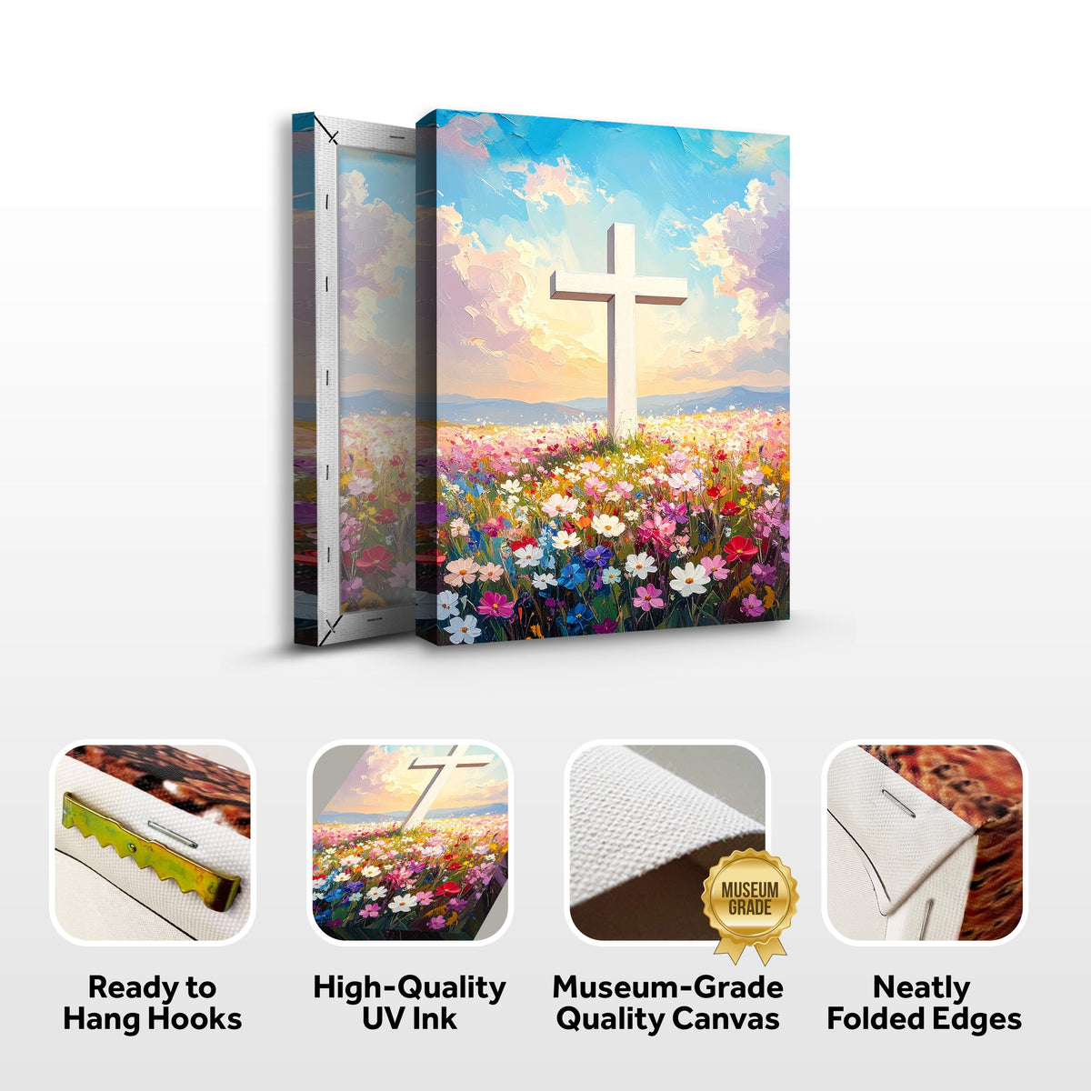 Cross Floral Field Faith Wall Art by Tailored Canvases