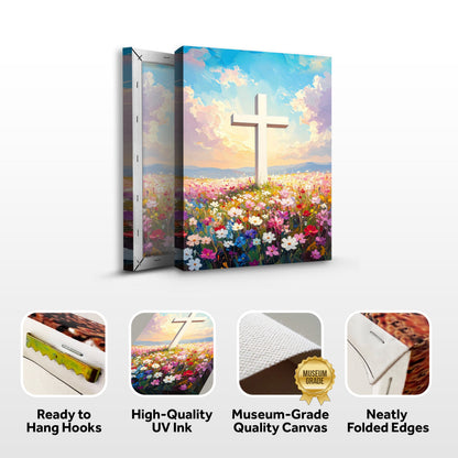 Cross Floral Field Faith Wall Art by Tailored Canvases